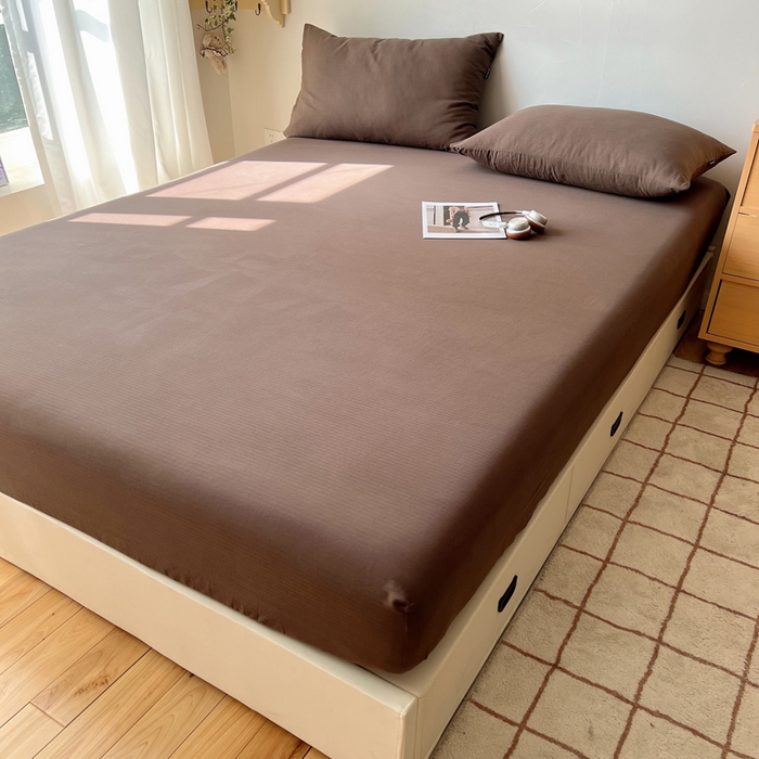 91家纺网 家纺一手货源 找家纺 蜜宿 2025新款A类全棉人字纹床笠（加高） 床笠：深棕