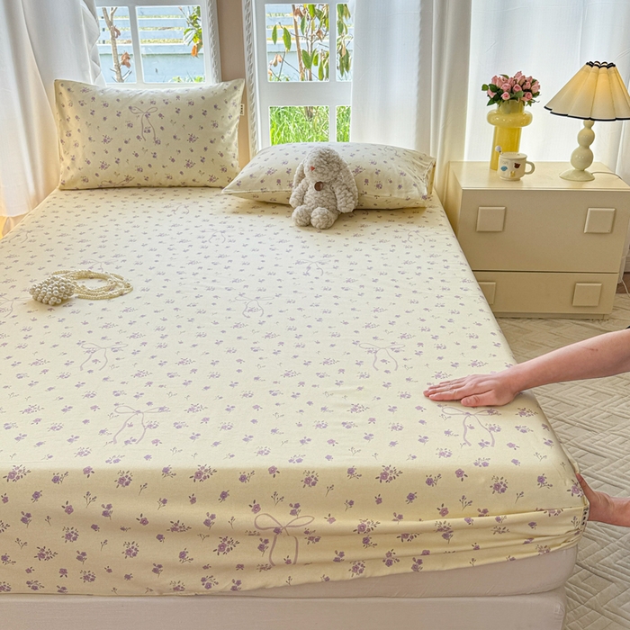 91家纺网 家纺一手货源 找家纺 2025新款老粗布三件套-床笠款 紫茉