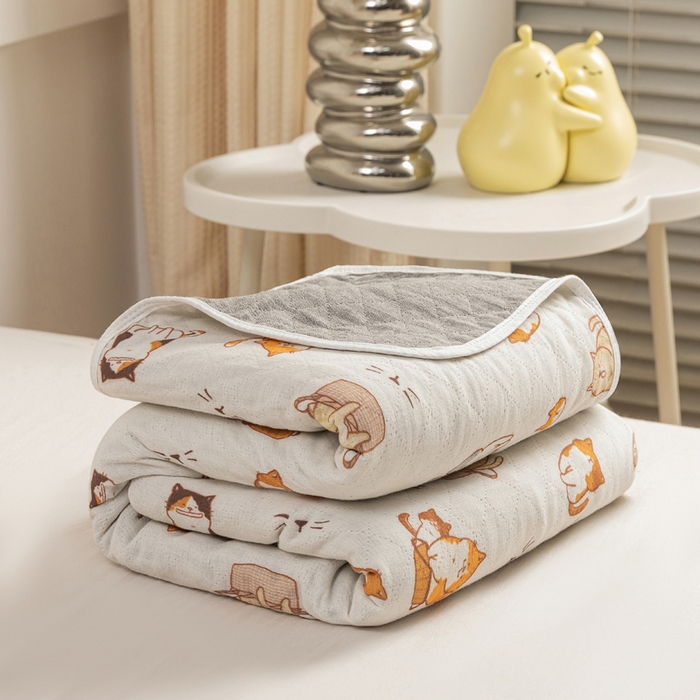 91家纺网 家纺一手货源 找家纺 乐家毛巾被（工厂自产自销） 2025新款A类全棉六层纱印花毛巾被 卡通狗狗