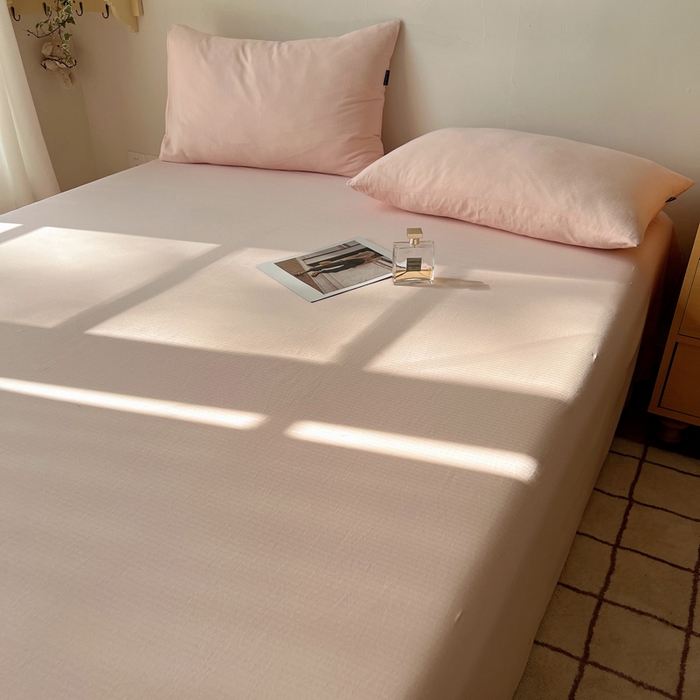 91家纺网 家纺一手货源 找家纺 蜜宿 2025新款A类全棉人字纹床单 床单：樱粉