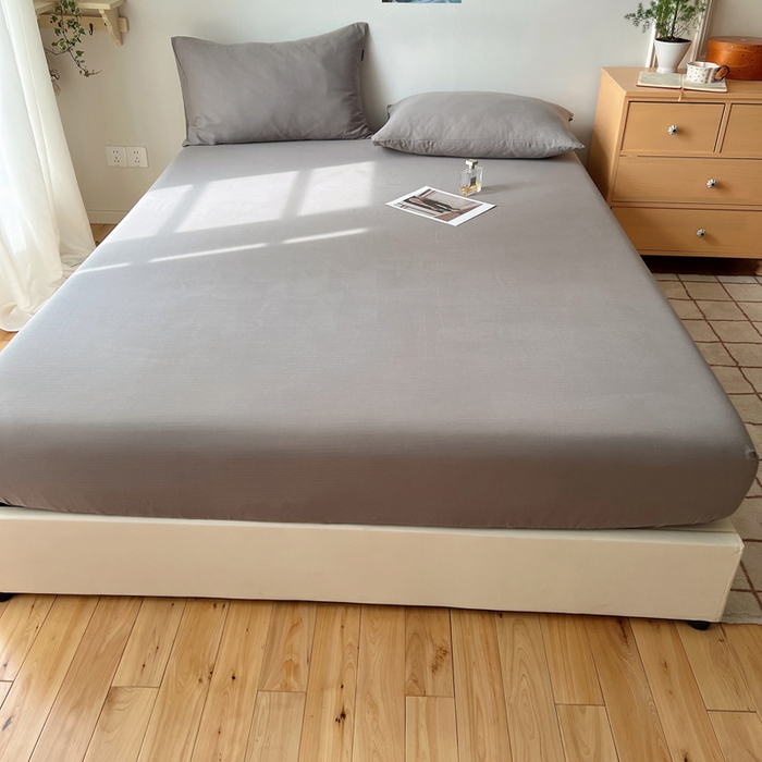 91家纺网 家纺一手货源 找家纺 蜜宿 2025新款A类全棉人字纹床笠（加高） 床笠：浅灰