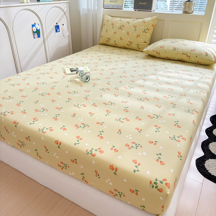 91家纺网 家纺一手货源 找家纺 2025新款老粗布三件套-床笠款 繁花