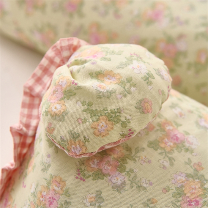 91家纺网 家纺一手货源 找家纺 大熊枕芯 2025新款田园风全棉印花双层纱萌趣兔子三角荞麦护颈枕枕头枕芯 田园土三角枕-浅黄50*15*15cm/只