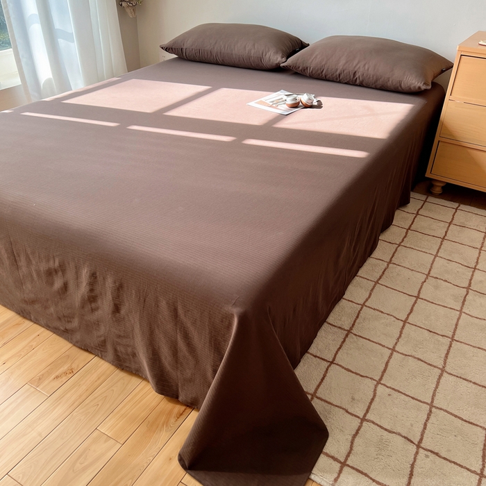 91家纺网 家纺一手货源 找家纺 蜜宿 2025新款A类全棉人字纹床单 床单：深棕