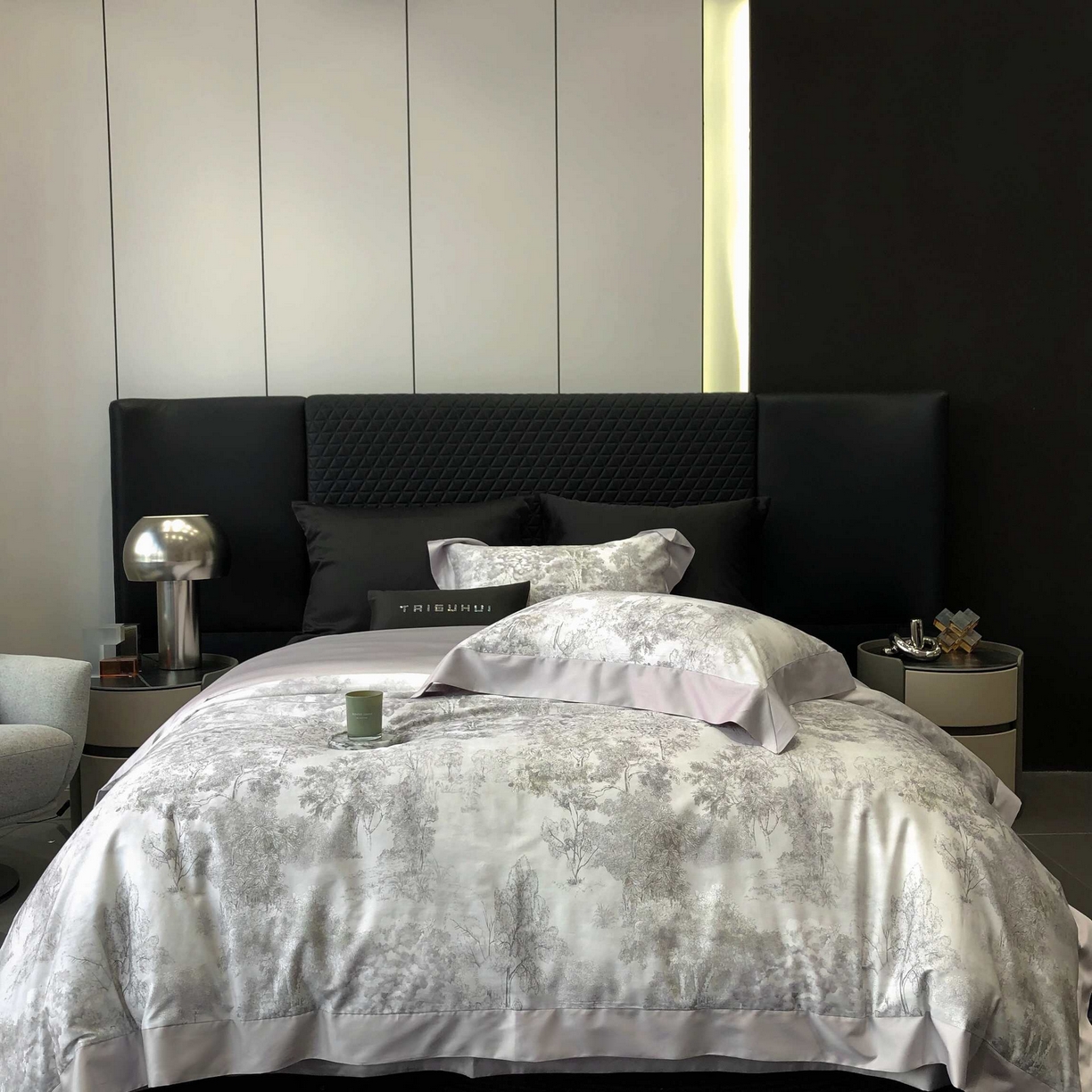 91家纺网 家纺一手货源 找家纺 2025年高支高密长绒棉专版活性数码印花系列四件套【券后控价——券后不低于378】 丽奥娜-杏子灰