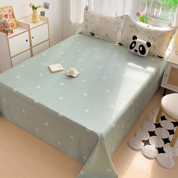 91家纺网 家纺一手货源 找家纺 依庭 2025新款全棉印花花卉款四件套单品系列-单床单 熊猫仔仔