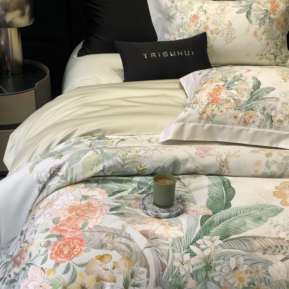 91家纺网 家纺一手货源 找家纺 （总）2025新款高支高密长绒棉大版数码印花双拼系列四件套【券后不低于388】