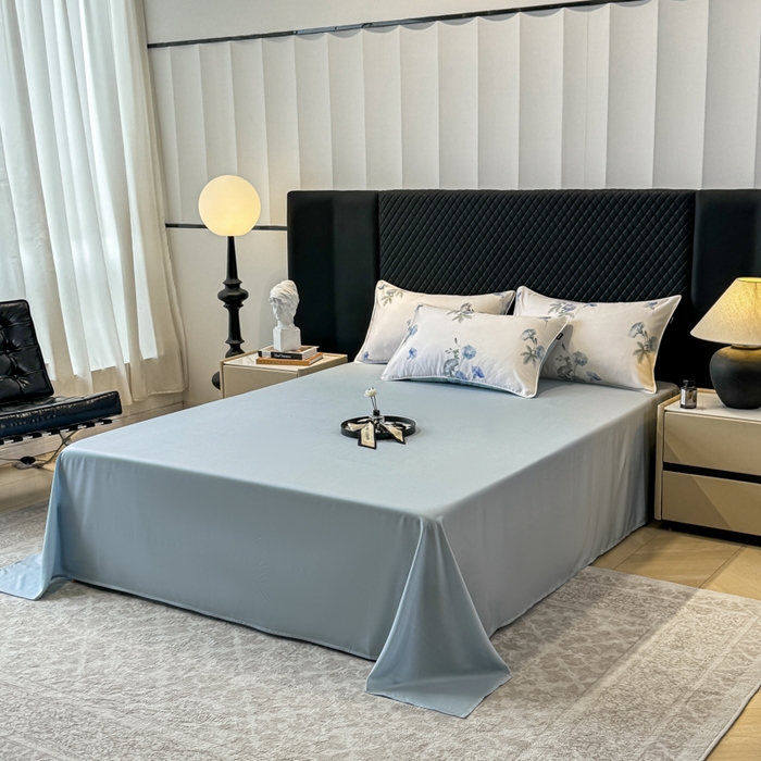 91家纺网 家纺一手货源 找家纺 洺兰家居 2025春夏新款100支莱赛尔天丝贡缎数码印花麻绳款四件套高端礼盒 流年兰