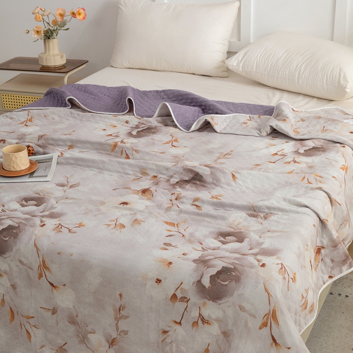 91家纺网 家纺一手货源 找家纺 乐家毛巾被（工厂自产自销） 2025新款A类全棉六层纱印花毛巾被 吴丹花开