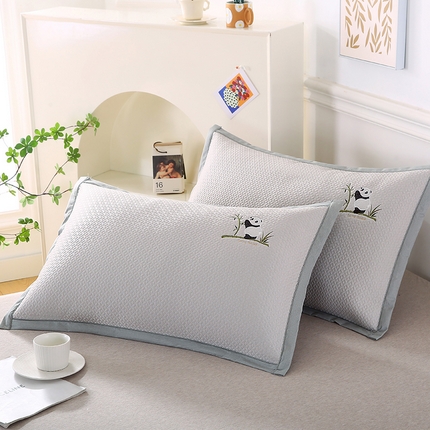 小牛席业 2025新款爱家熊猫冷感豆豆夏凉枕套 米色