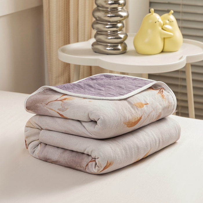 91家纺网 家纺一手货源 找家纺 乐家毛巾被（工厂自产自销） 2025新款A类全棉六层纱印花毛巾被 吴丹花开