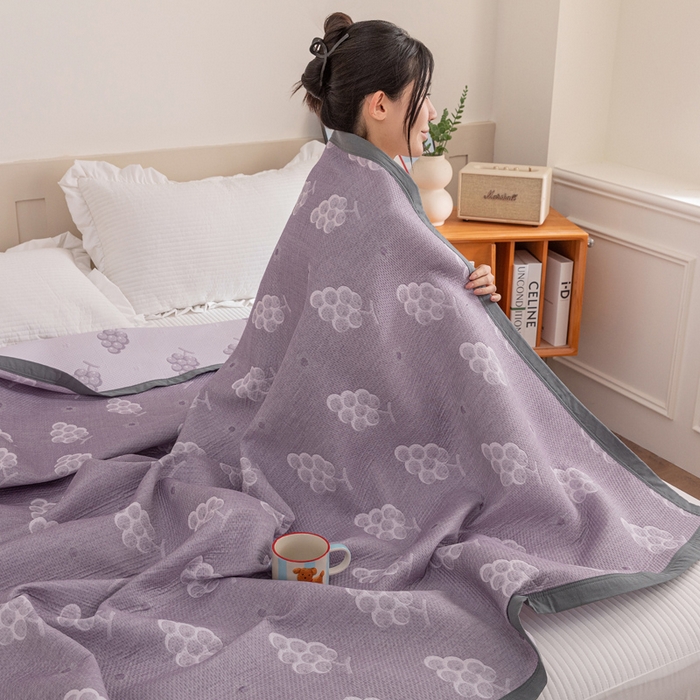 91家纺网 家纺一手货源 找家纺 2025新款A类纯棉针织三层纱提花多功能毯 紫色-葡萄