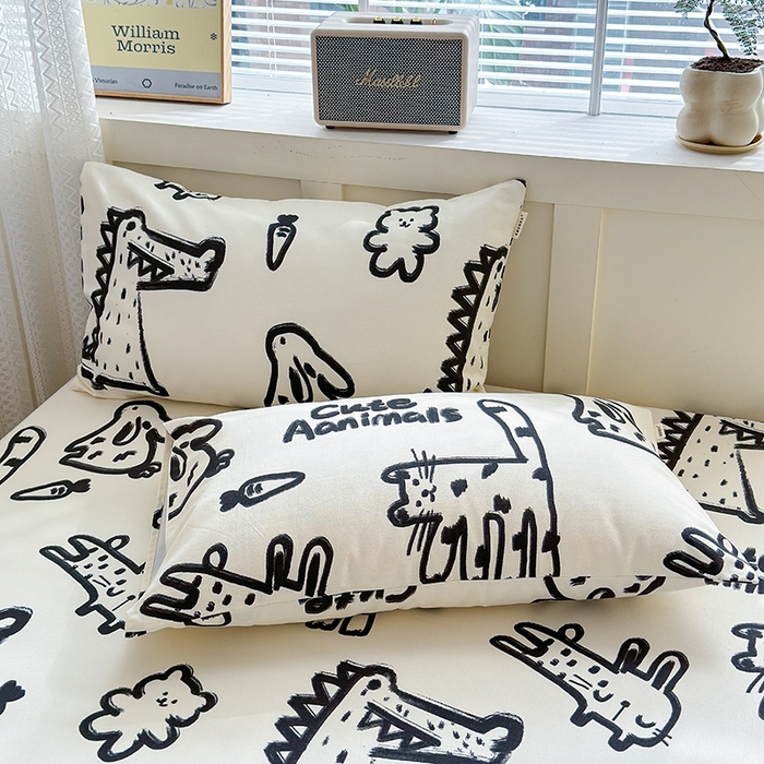 91家纺网 家纺一手货源 找家纺 吉象家纺 2025新款老粗布三件套-床单款 漫画家