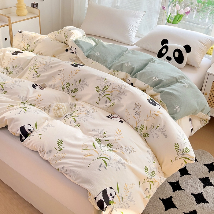 91家纺网 家纺一手货源 找家纺 依庭 2025新款全棉印花花卉款四件套单品系列-单被套 熊猫仔仔
