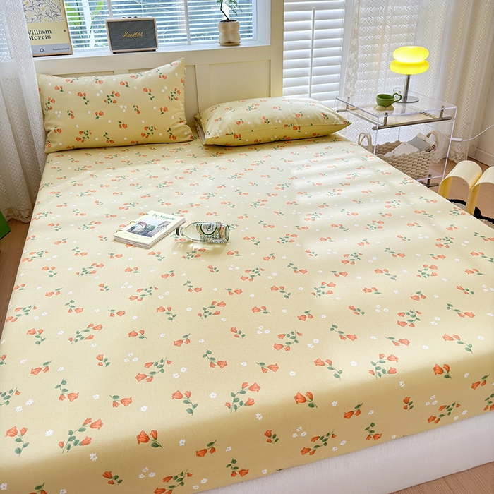 91家纺网 家纺一手货源 找家纺 2025新款老粗布三件套-床笠款 繁花