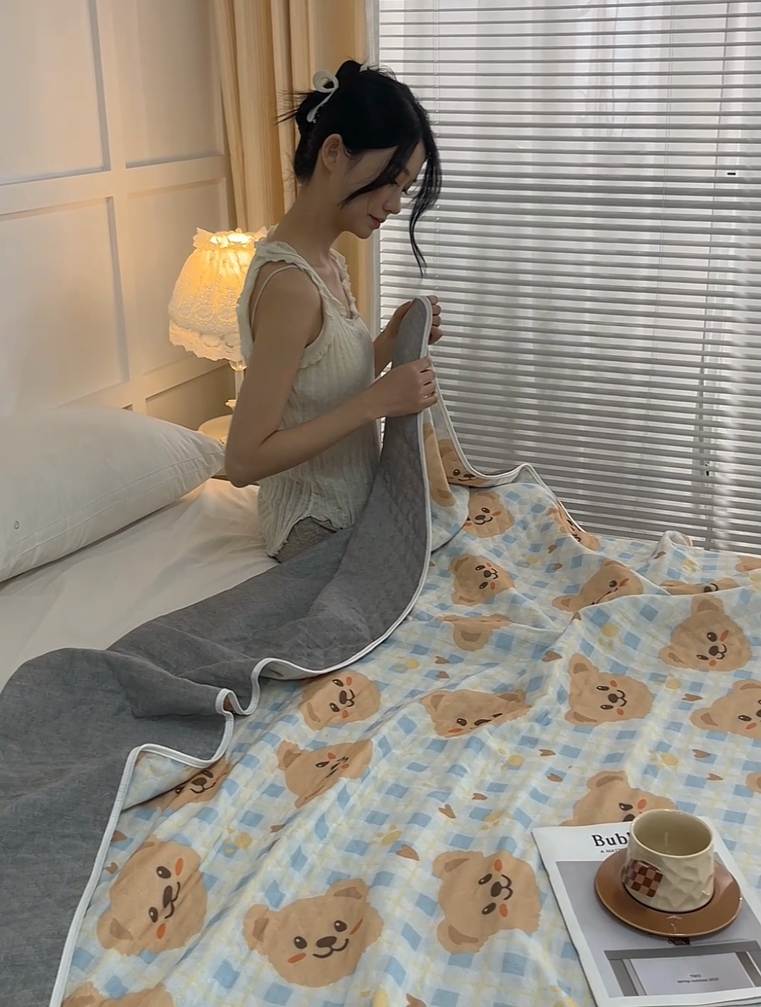 91家纺网 家纺一手货源 找家纺 乐家毛巾被（工厂自产自销） 2025新款A类全棉六层纱印花毛巾被 黄油小熊