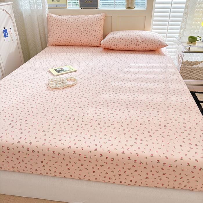 91家纺网 家纺一手货源 找家纺 2025新款老粗布三件套-床笠款 粉玫瑰