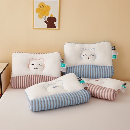 91家纺网 家纺一手货源 找家纺 （总）幸运草 2025新款针织可爱猫耳朵反牵引颈椎枕头  学生宿舍枕芯