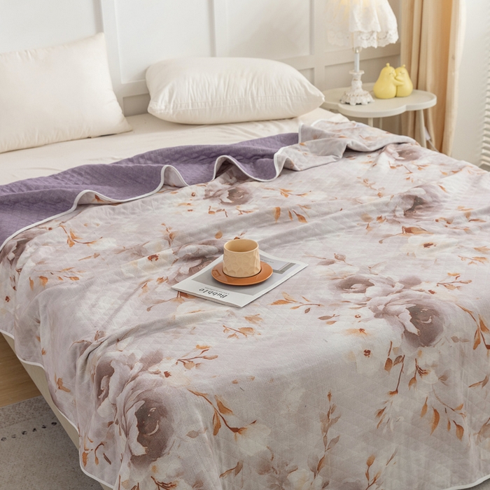 91家纺网 家纺一手货源 找家纺 乐家毛巾被（工厂自产自销） 2025新款A类全棉六层纱印花毛巾被 吴丹花开