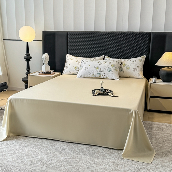 91家纺网 家纺一手货源 找家纺 洺兰家居 2025春夏新款100支莱赛尔天丝贡缎数码印花麻绳款四件套高端礼盒 花意盈香灰