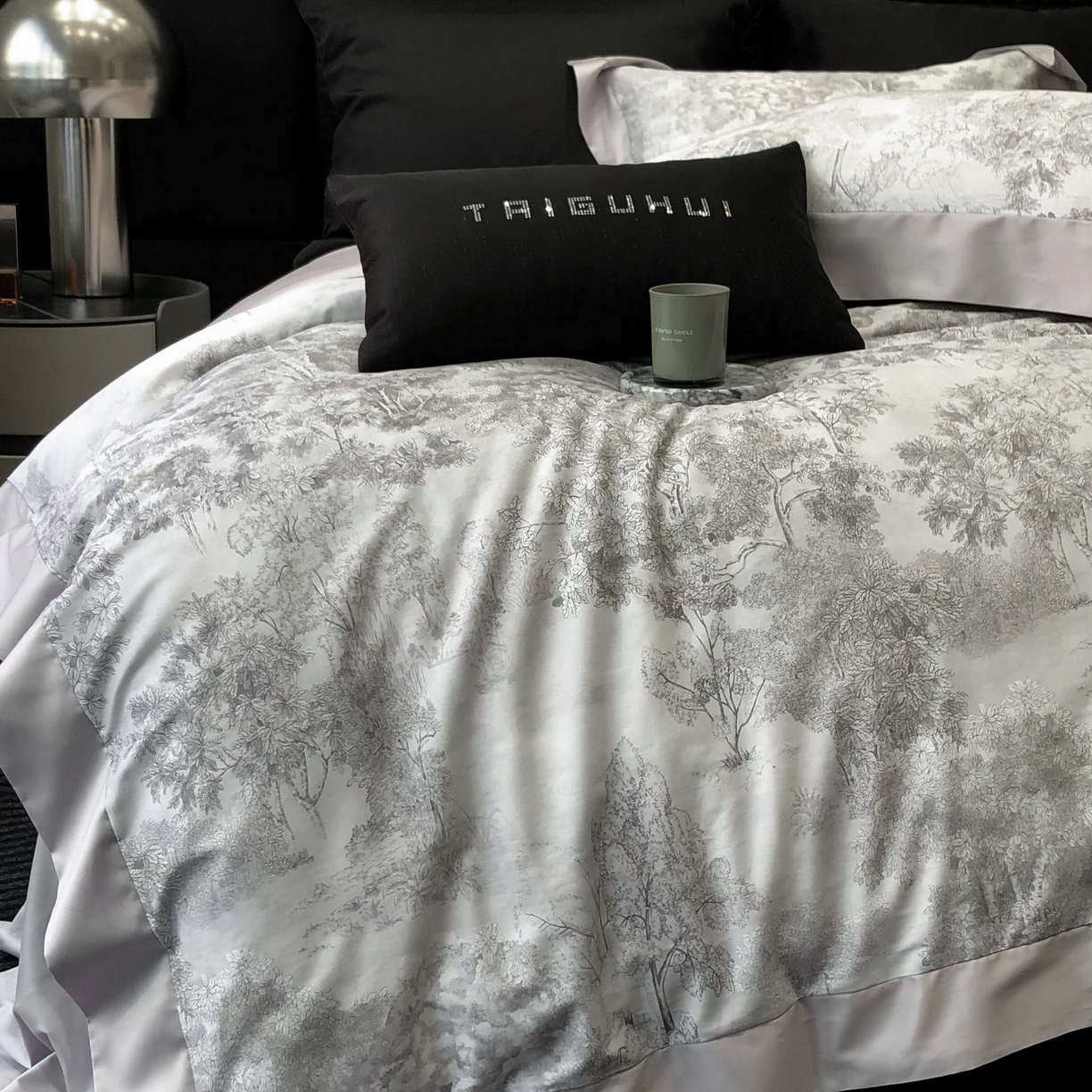 91家纺网 家纺一手货源 找家纺 2025年高支高密长绒棉专版活性数码印花系列四件套【券后控价——券后不低于378】 丽奥娜-杏子灰