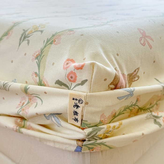 91家纺网 家纺一手货源 找家纺 2025新款老粗布三件套-床笠款 蔓藤兔