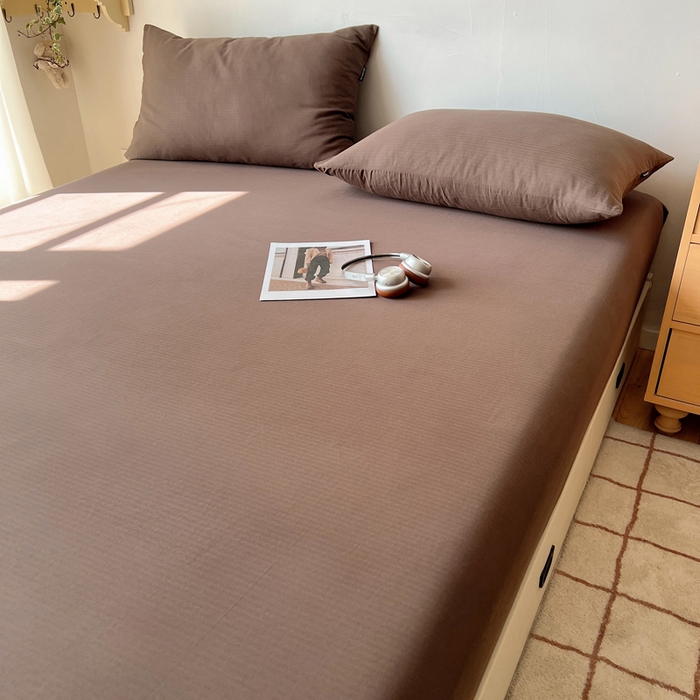 91家纺网 家纺一手货源 找家纺 蜜宿 2025新款A类全棉人字纹床笠（加高） 床笠：深棕