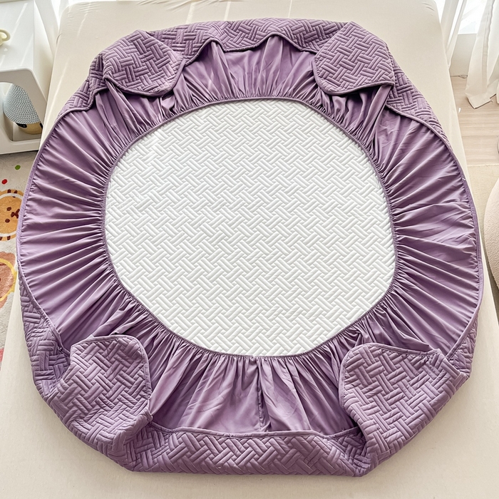 91家纺网 家纺一手货源 找家纺 欧邦 2025新款四季款纯色水洗棉夹棉床笠床垫保护罩-场景二 条格-深紫