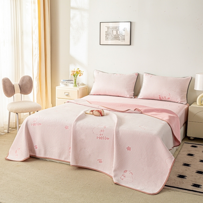 91家纺网 家纺一手货源 找家纺 梦初语 2025新款A类华夫格冰豆豆夏被子针织提花凉感夏凉被单双人空调被可机水洗 卡皮巴拉熊-粉