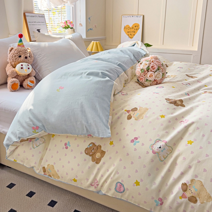 91家纺网 家纺一手货源 找家纺 依庭 2025新款全棉印花花卉款四件套单品系列-单被套 芋泥小狗