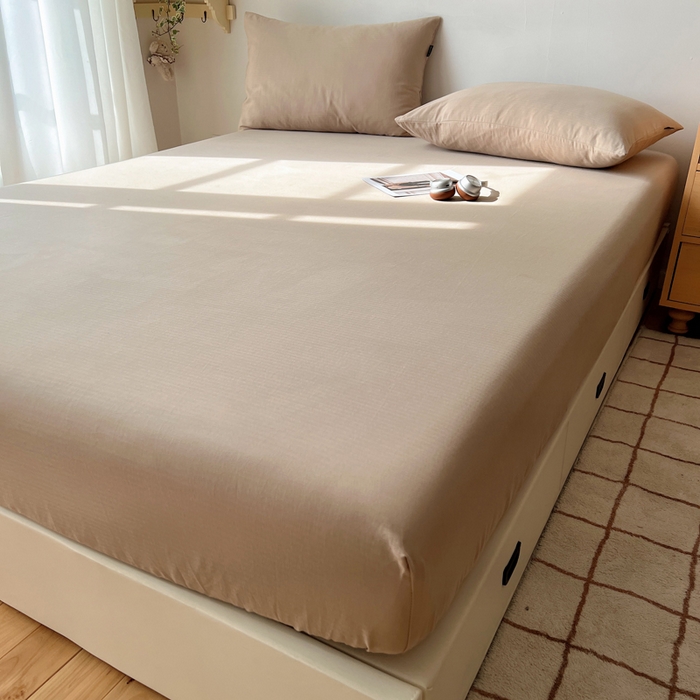 91家纺网 家纺一手货源 找家纺 蜜宿 2025新款A类全棉人字纹床笠（加高） 床笠：奶咖