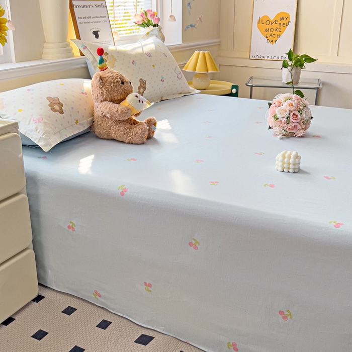 91家纺网 家纺一手货源 找家纺 依庭 2025新款全棉印花花卉款四件套单品系列-单床单 芋泥小狗