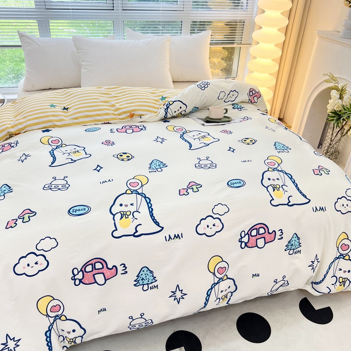 91家纺网 家纺一手货源 找家纺 依庭 2025新款全棉印花花卉款四件套单品系列-单被套 蜡笔恐龙