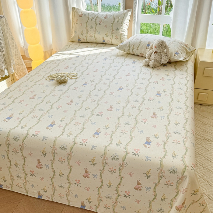 91家纺网 家纺一手货源 找家纺 吉象家纺 2025新款老粗布三件套-床单款 蔓藤兔