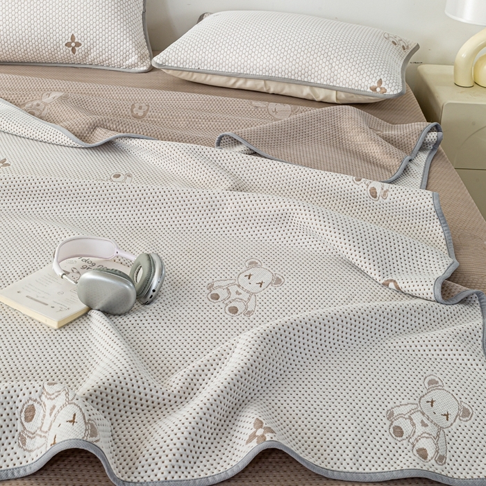 91家纺网 家纺一手货源 找家纺 梦初语 2025新款A类华夫格冰豆豆夏被子针织提花凉感夏凉被单双人空调被可机水洗 轻奢小熊-棕