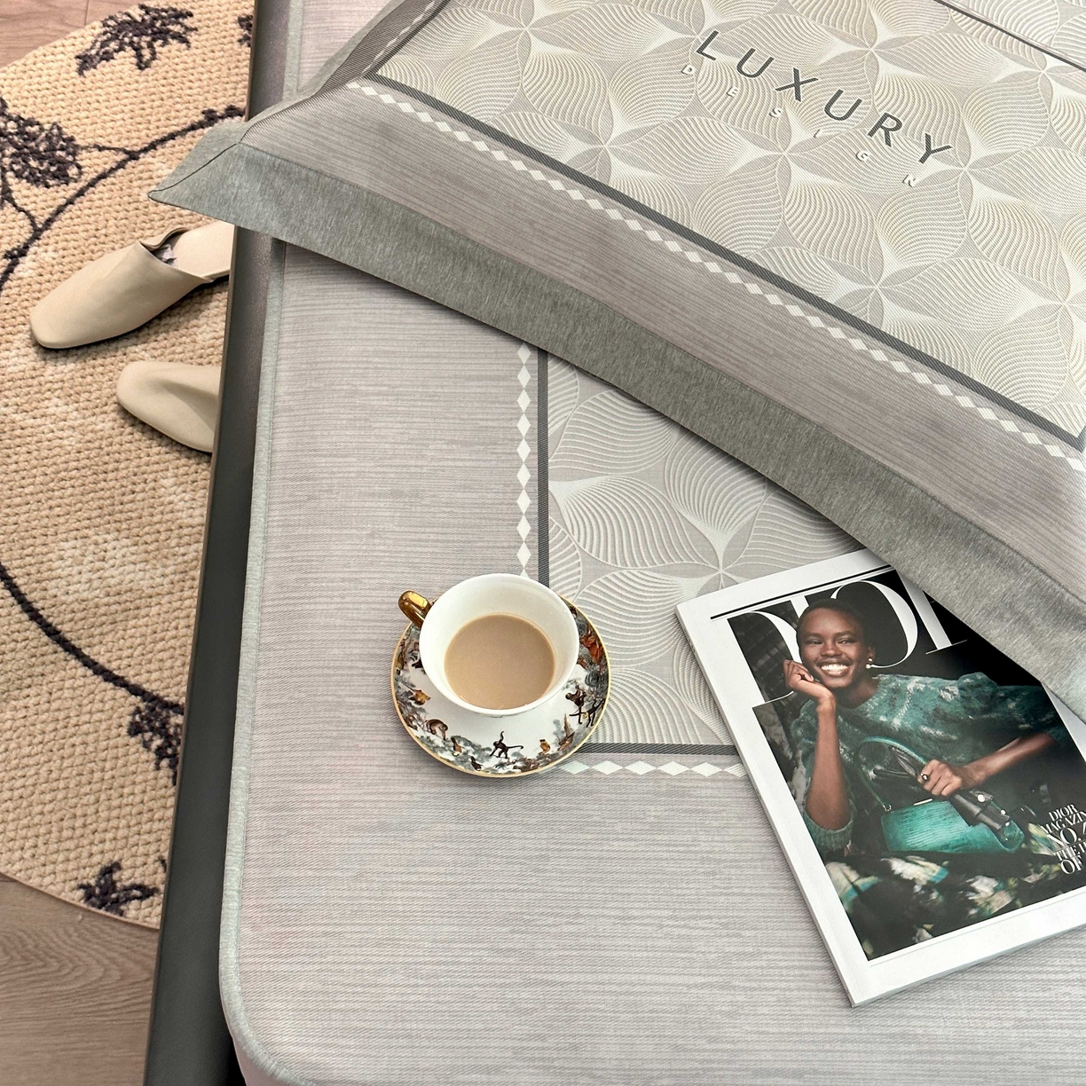 91家纺网 家纺一手货源 找家纺 JUICY 橘滋家纺 2025新款夏日高端轻奢数码冰丝奢简高级凉席床笠 伯爵