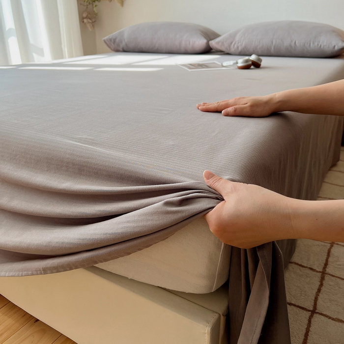 91家纺网 家纺一手货源 找家纺 蜜宿 2025新款A类全棉人字纹床单 床单：浅灰