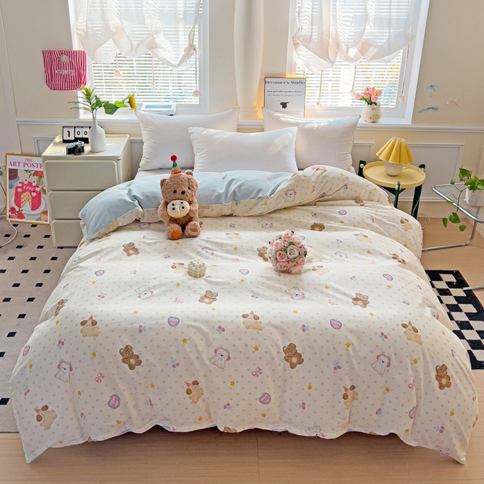 91家纺网 家纺一手货源 找家纺 依庭 2025新款全棉印花花卉款四件套单品系列-单被套 芋泥小狗