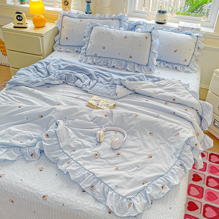 91家纺网 家纺一手货源 找家纺 （总）富米莱（原臻工厂） 2025新款云感亲肤棉床盖床裙夏凉被空调被四件套-仙美密拷花边