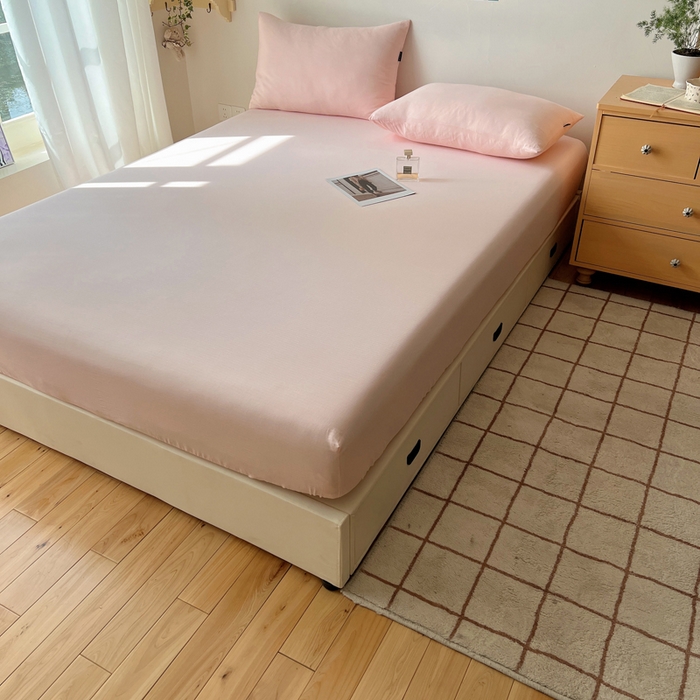 91家纺网 家纺一手货源 找家纺 蜜宿 2025新款A类全棉人字纹床笠（加高） 床笠：樱粉