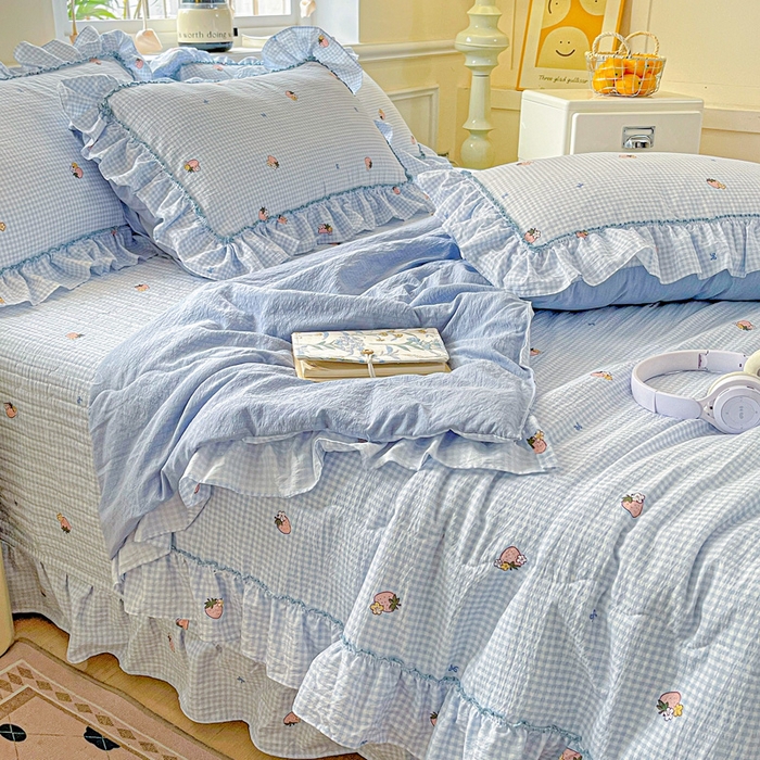 91家纺网 家纺一手货源 找家纺 （总）富米莱（原臻工厂） 2025新款云感亲肤棉床盖床裙夏凉被空调被四件套-仙美密拷花边