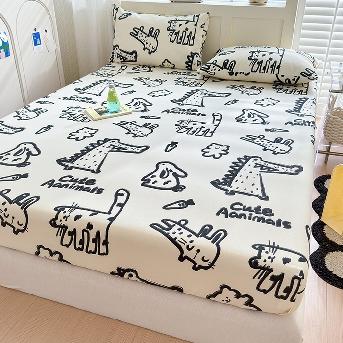 91家纺网 家纺一手货源 找家纺 2025新款老粗布三件套-床笠款 漫画家