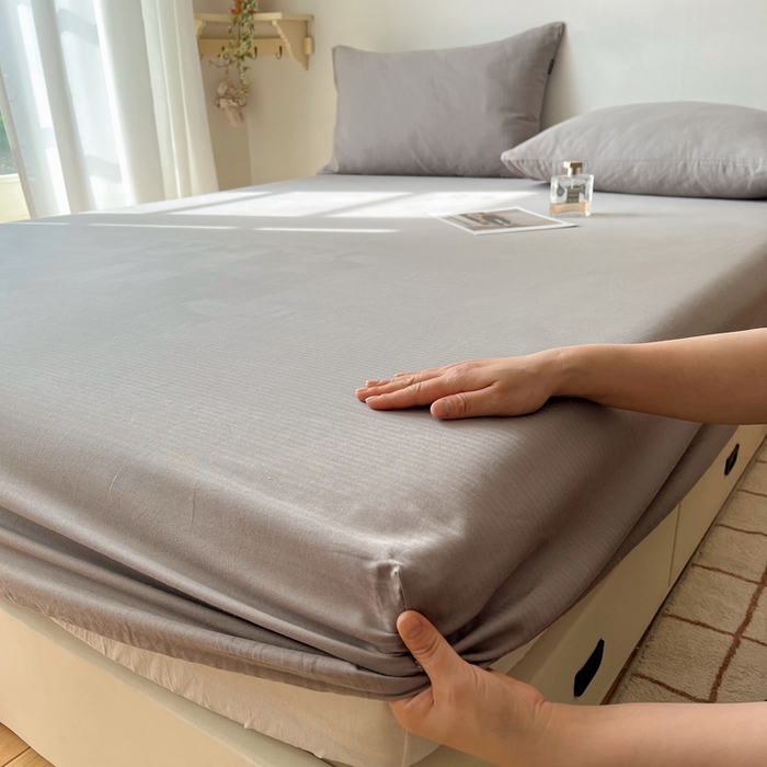 91家纺网 家纺一手货源 找家纺 蜜宿 2025新款A类全棉人字纹床笠（加高） 床笠：浅灰