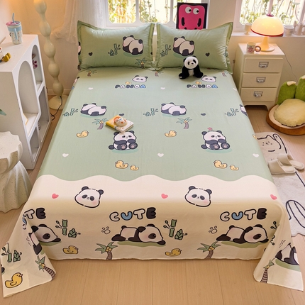依庭 2025新款全棉印花花卉款四件套单品系列-单床单 熊猫戏水