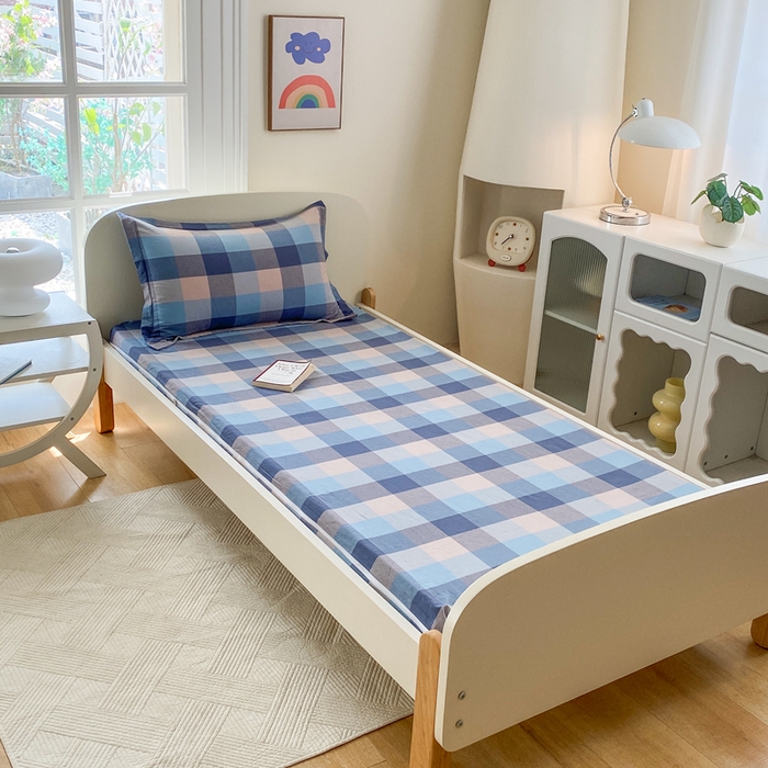 91家纺网 家纺一手货源 找家纺 凌云家纺 2025新款A类全棉水洗棉床垫套 英伦格蓝