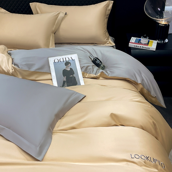 91家纺网 家纺一手货源 找家纺 （总）皇寝世家家居 2025新款全棉纯棉A类100s长绒棉四件套刺绣绣花纯色贡缎床单款-诗雅