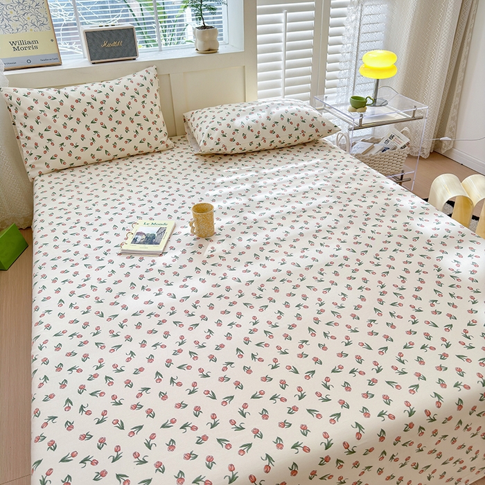 91家纺网 家纺一手货源 找家纺 吉象家纺 2025新款老粗布三件套-床单款 朵朵郁金香