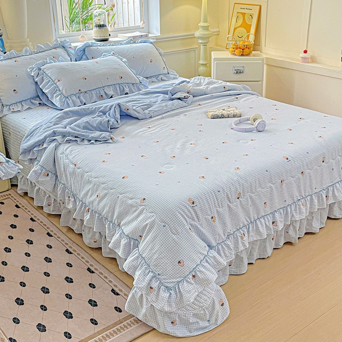 91家纺网 家纺一手货源 找家纺 （总）富米莱（原臻工厂） 2025新款云感亲肤棉床盖床裙夏凉被空调被四件套-仙美密拷花边