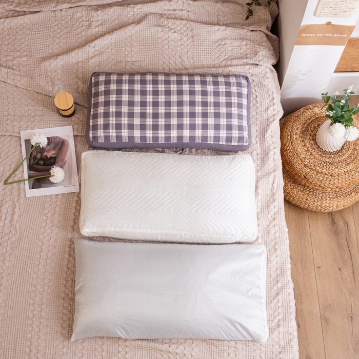91家纺网 家纺一手货源 找家纺 明星枕业 2025新款水洗棉格子长方枕荞麦枕 布丁格灰30*60/只