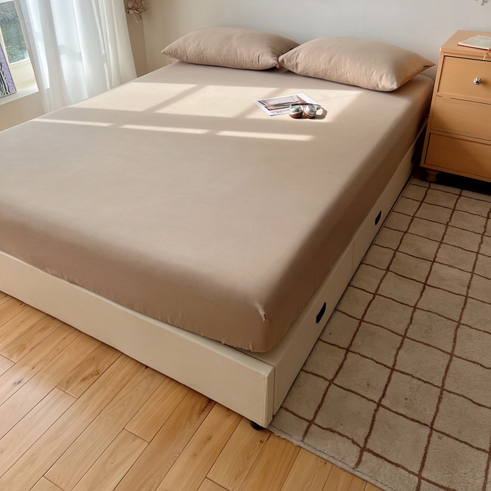 91家纺网 家纺一手货源 找家纺 蜜宿 2025新款A类全棉人字纹床笠（加高） 床笠：奶咖